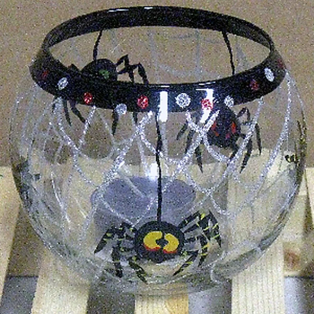 Set of Large Halloween Glass Votive Candle Holders Pumpkin Spider Haunted House